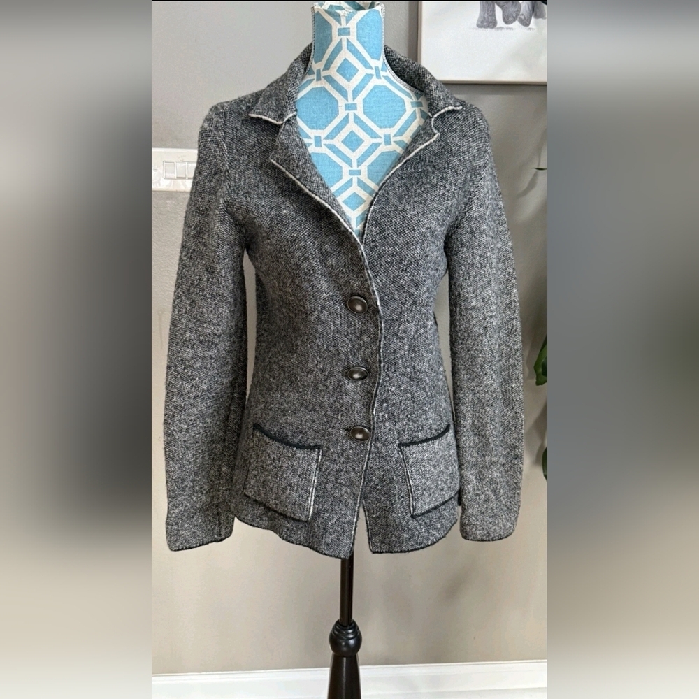 COCOGIO WOMENS BLACK TWEED BLAZER JACKET SWEATER SIZE MEDIUM MADE IN ITALY
